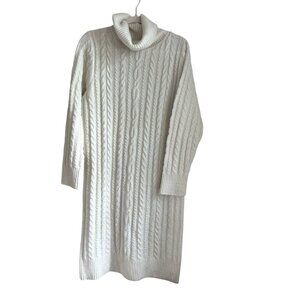 Cableknit Tunic Sweater Dress Women White Size Medium Minimalist Luxury Soft
